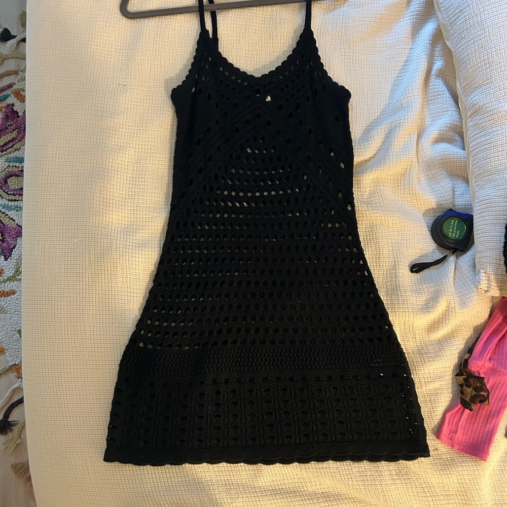 Aerie Black Crochet Dress
